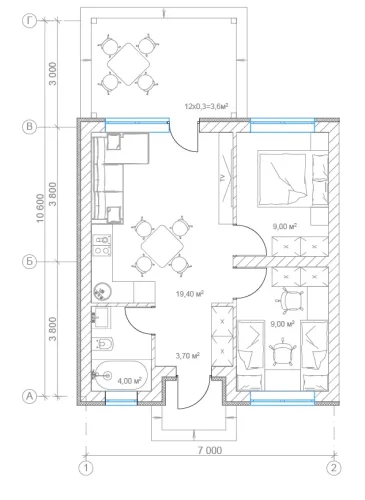 Планування будинку 48,7 м2